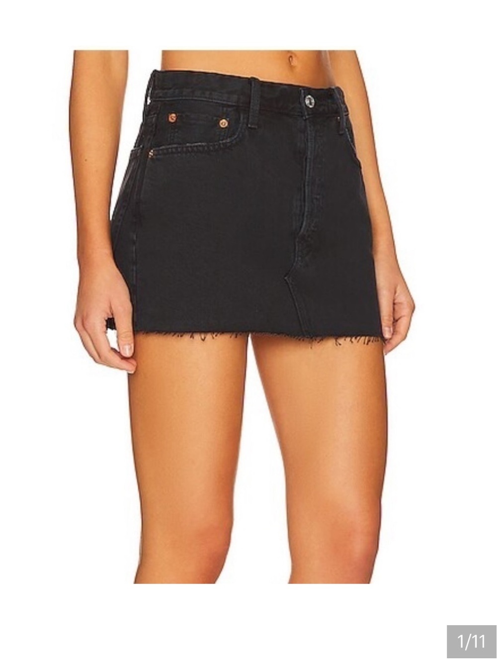 Re/Done Black Raw-Hem Denim Mini Skirt